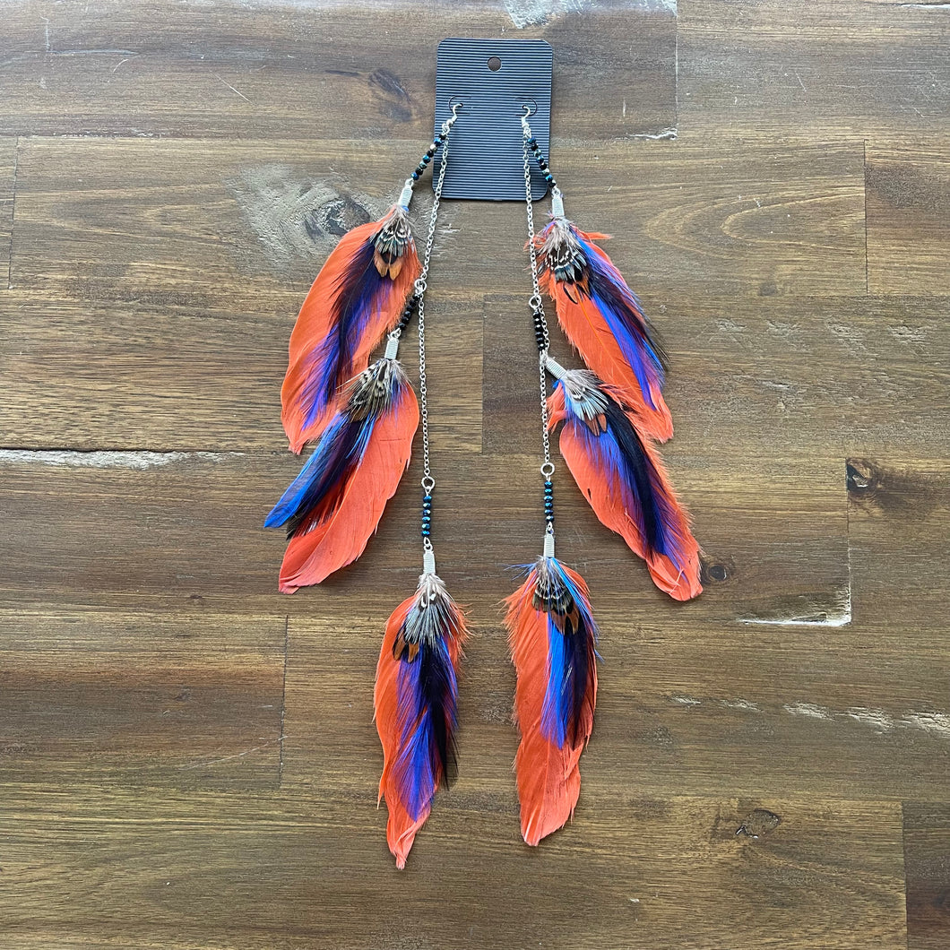 Handmade 3 Tier Multicolor Feather Earrings
