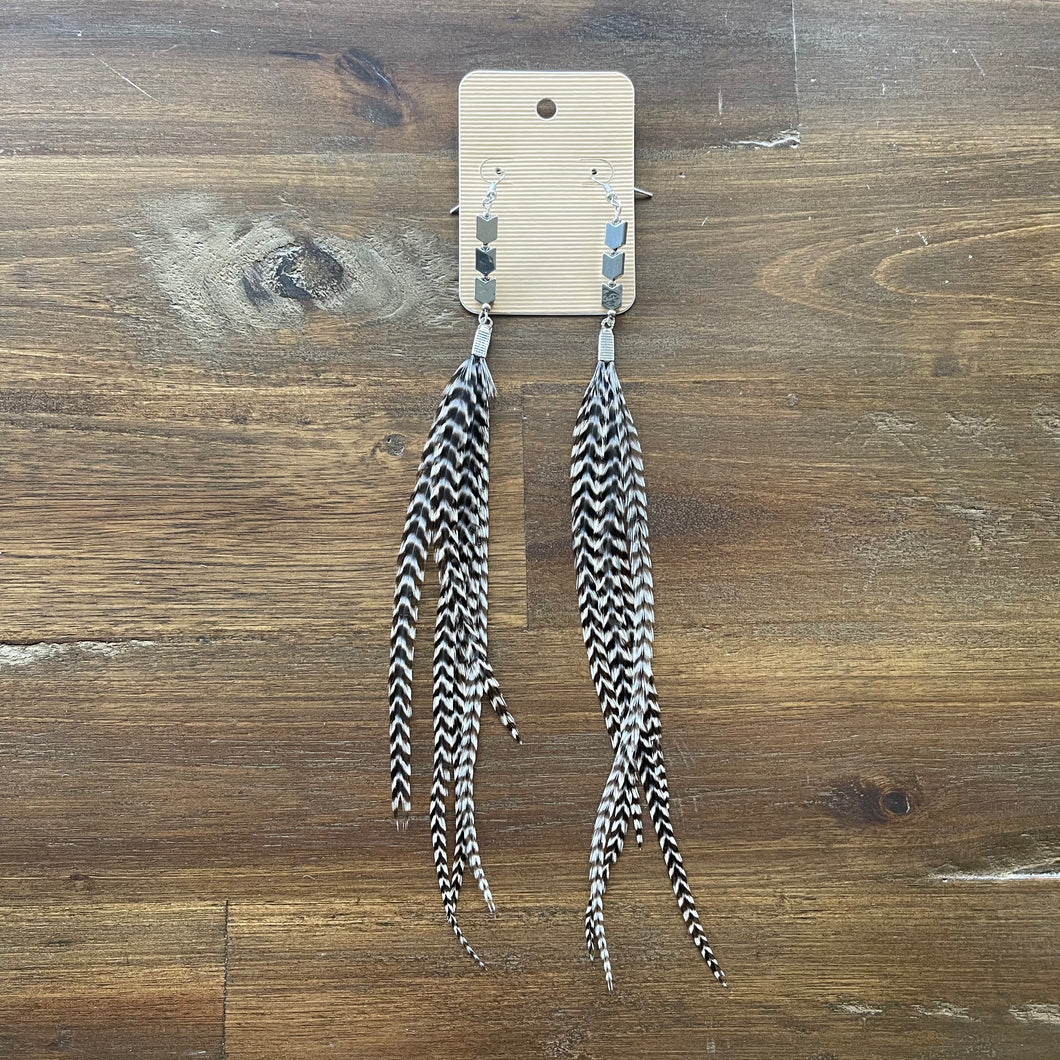 Handmade Single Tier Stripped Feather Earrings