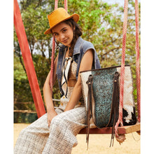 Load image into Gallery viewer, BLUE RIPPLES LEATHER &amp; HAIR ON BAG
