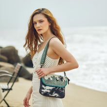 Load image into Gallery viewer, MYRA TURQUOISE FLEURS LEATHER &amp; HAIRON BAG
